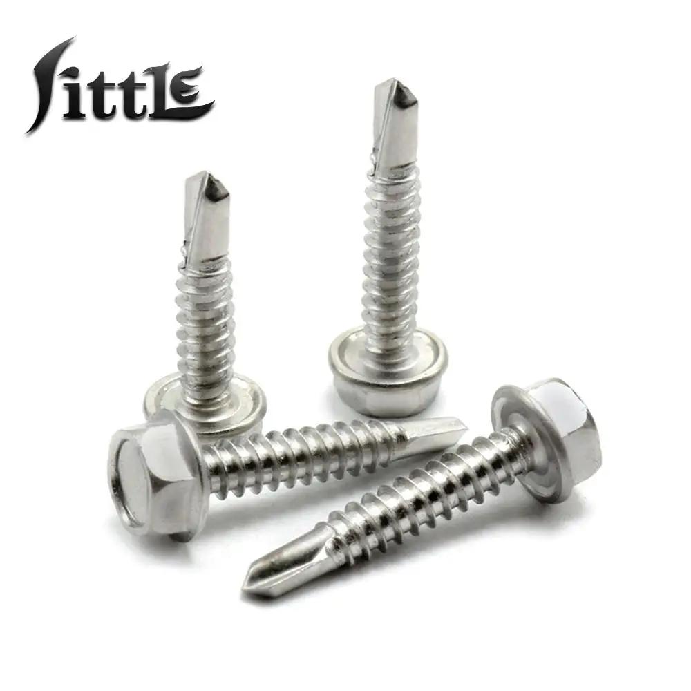 5/10 Pcs 304 Stainless Steel External Hex Socket Socket Self Drilling Screw With Pads Vis M5.5 M6.3 Washers Self Tap